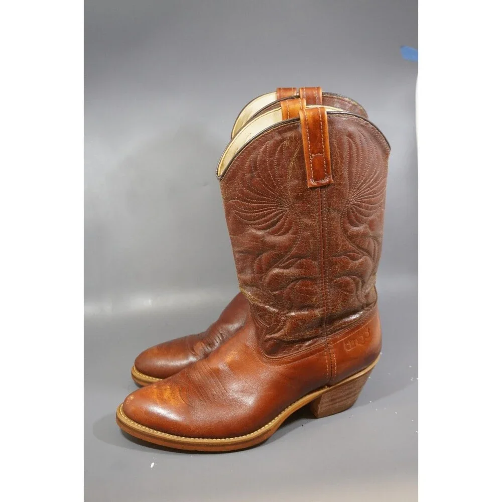 Vintage Dingo 5905 Cowboy Boots 10.5 D Brown Leather Acme Western Stacked Heel